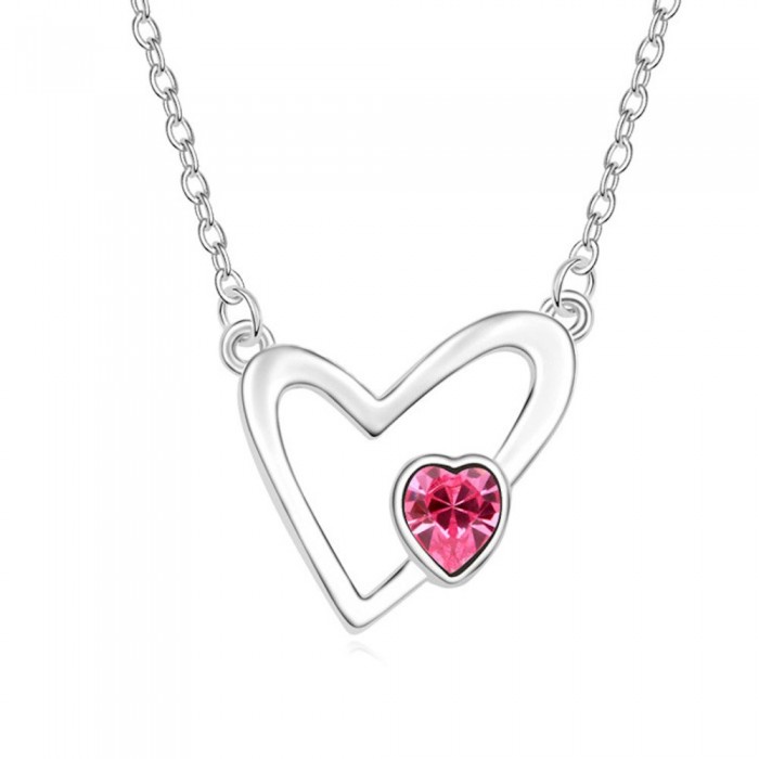 Collier coeur et petit coeur de strass argenté