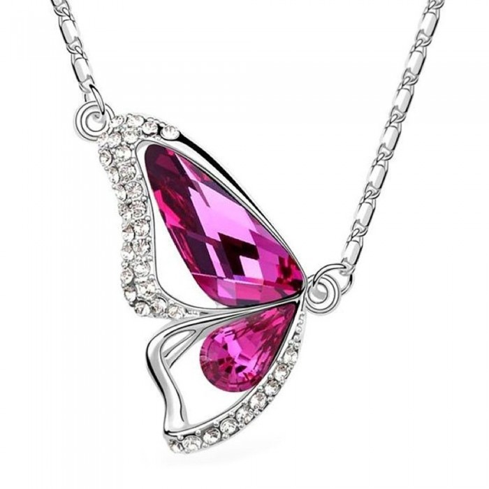 Collier aile de papillon strass argenté