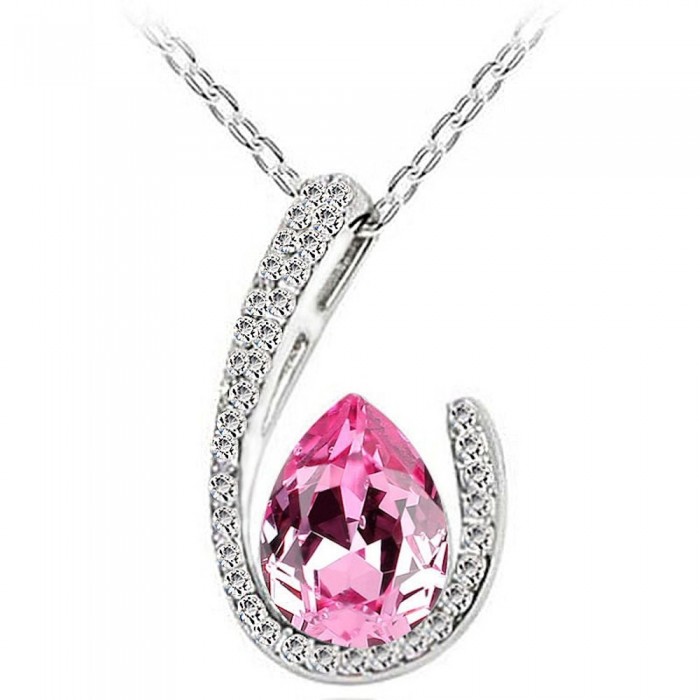 Collier strass goutte suspendu argenté