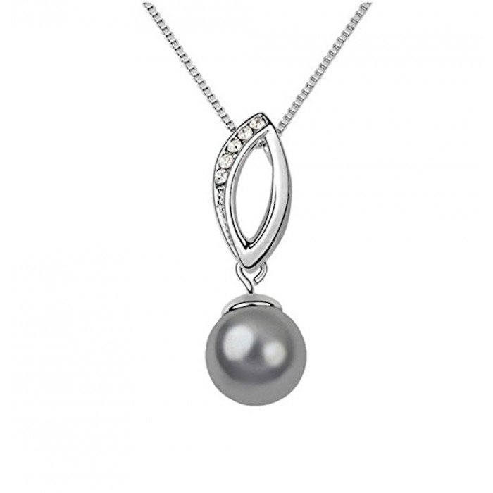 Collier perle ovale strass argenté
