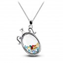 Collier pendentif vase petits strass colorés argenté