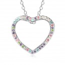 Collier coeur strass multicolores argenté