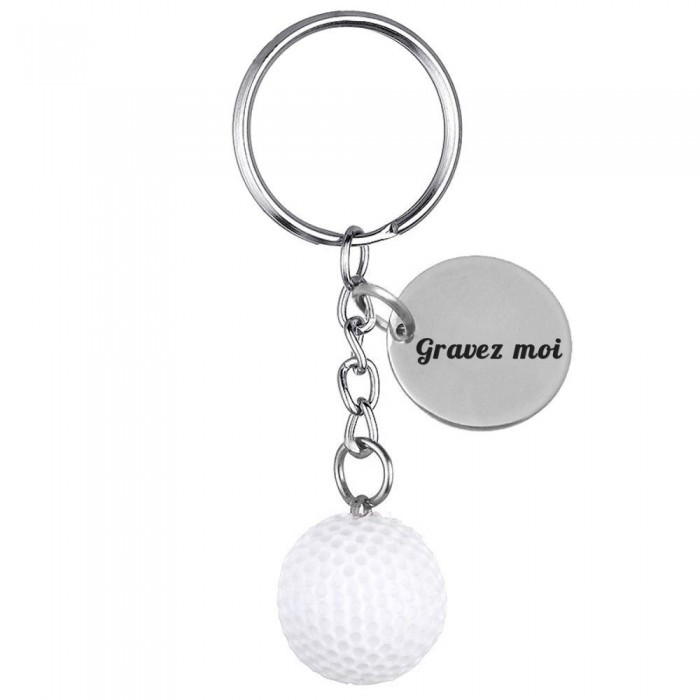Porte-clés balle de golf blanche gravure personnalisée sur médaille