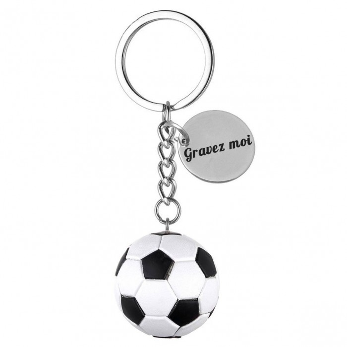 Porte-clés ballon de football gravure personnalisée sur médaille