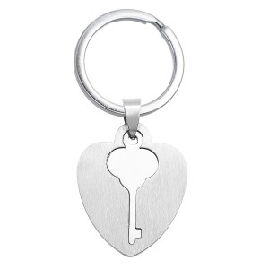 Porte-clés coeur clé plaque amovible acier inoxydable