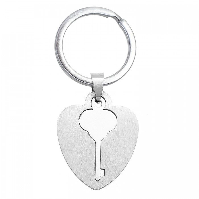 Porte-clés coeur clé plaque amovible acier inoxydable