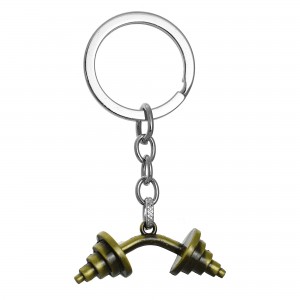 Porte-clés haltère musculation couleur doré vieilli