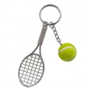 Porte-clés raquette de tennis argentée et sa balle