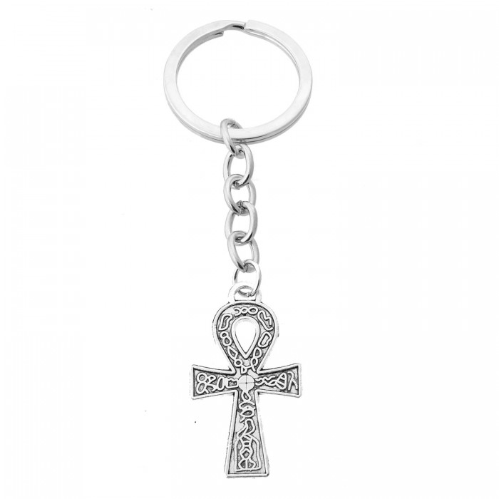 Porte-clés croix ânkh ansée symboles égyptiens argenté