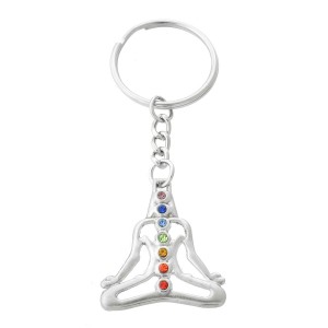 Porte-clés posture de yoga 7 strass chakra argenté