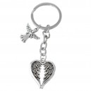 Porte-clés ange et ailes en forme de coeur argenté