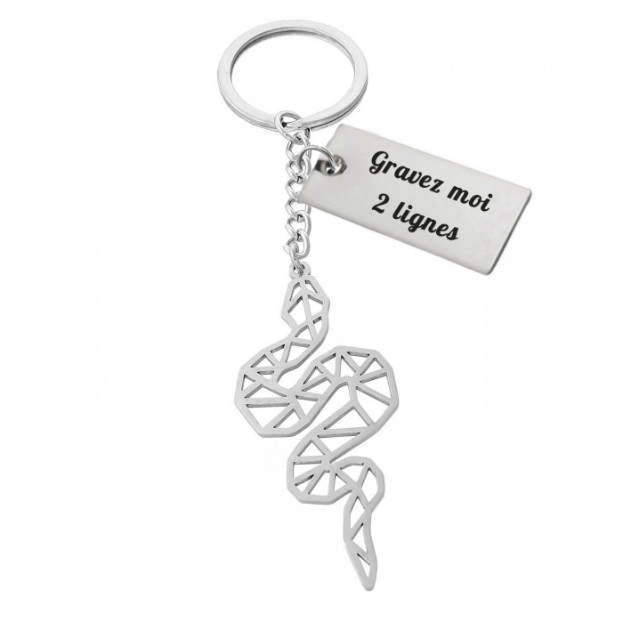 Porte-clés serpent origami plaque gravure personnalisée acier