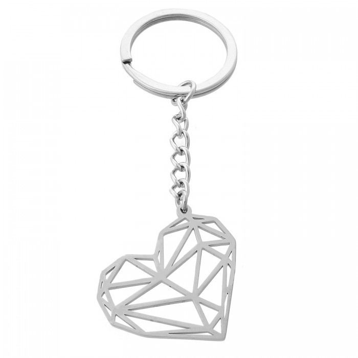 Porte-clés coeur origami acier