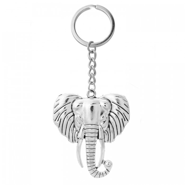 Porte-clés tête d'éléphant argenté