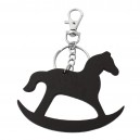 Porte-clés bijou de sac cheval à bascule en bois noir