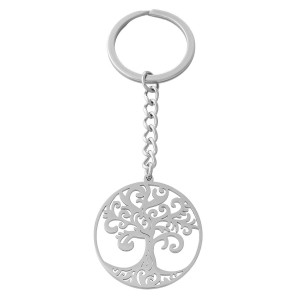 Porte-clés arbre de vie dans un cercle argenté