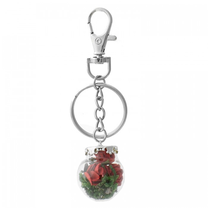 Porte-clés bijou de sac petit flacon de roses rouges