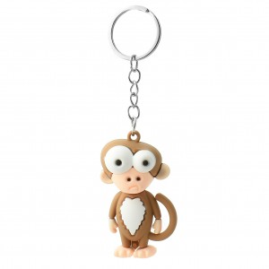 Porte-clés singe rigolo marron et blanc en 3D