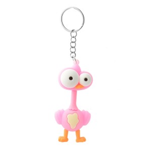 Porte-clés poule oiseau rigolo rose en 3D