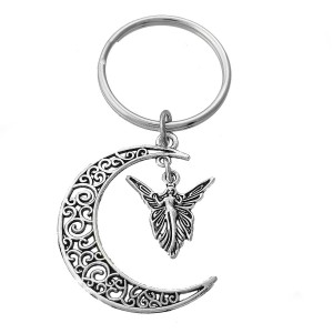Porte-clés fée ailes croissant de lune argenté
