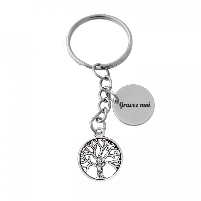 Porte-clés pendentif arbre de vie gravure personnalisée sur médaille