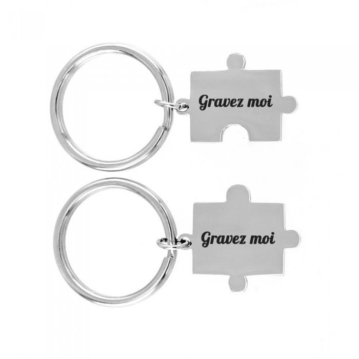 Porte-clés pièce de puzzle amitié couple lot de 2 acier gravure personnalisée
