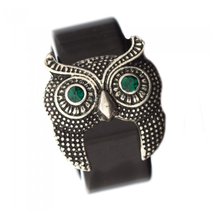 Bague hibou yeux verts taille 54