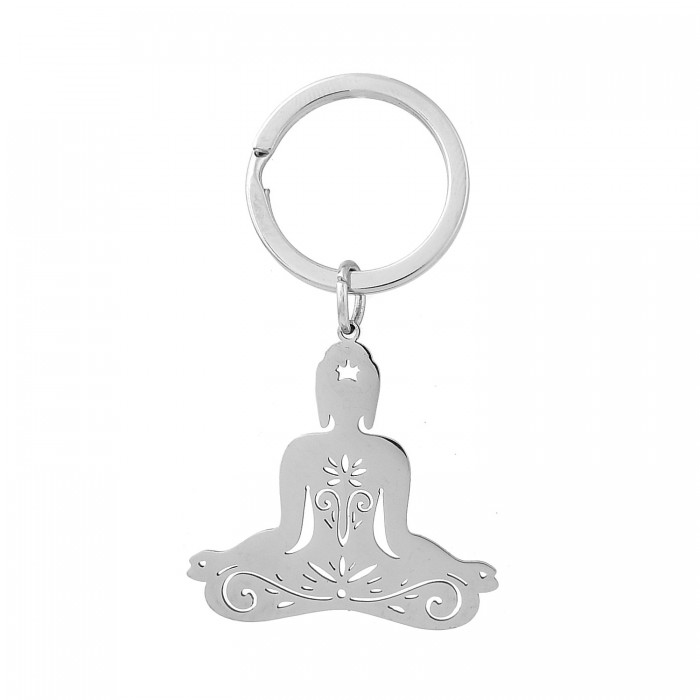 Porte-clés posture de yoga Sukhasana position de méditation lotus en tailleur acier inoxydable