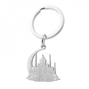 Porte-clés mosquée et croissant de lune acier inoxydable