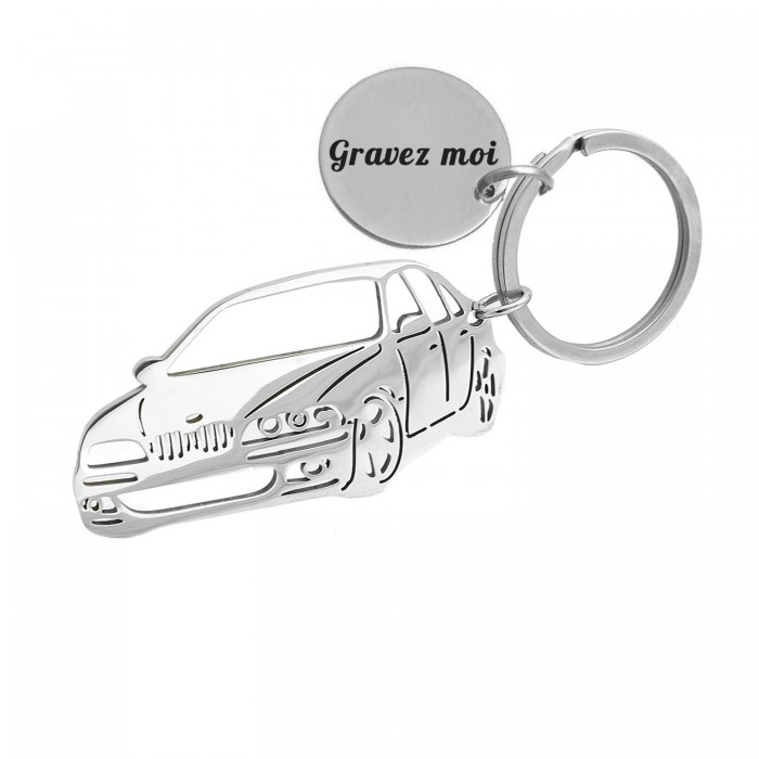 Porte-clés forme de voiture automobile ajourée acier gravure personnalisée sur médaille