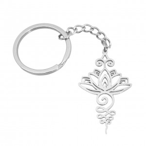 Porte-clés fleur de lotus ajourée en acier