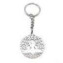 Porte-clés ciselé Bouddha méditation Arbre de vie spirituel acier inoxydable
