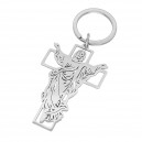 Porte-clés croix protection ciselées Jésus acier inoxydable