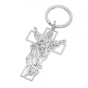Porte-clés croix protection ciselées Jésus acier inoxydable