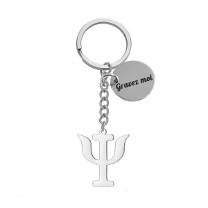 Porte-clés psychologue lettre grecque Psi acier inoxydable gravure personnalisée sur médaille