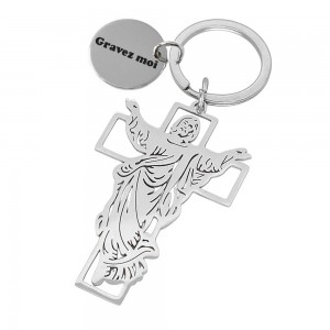 Porte-clés croix protection ciselées Jésus acier inoxydable gravure personnalisée sur médaille