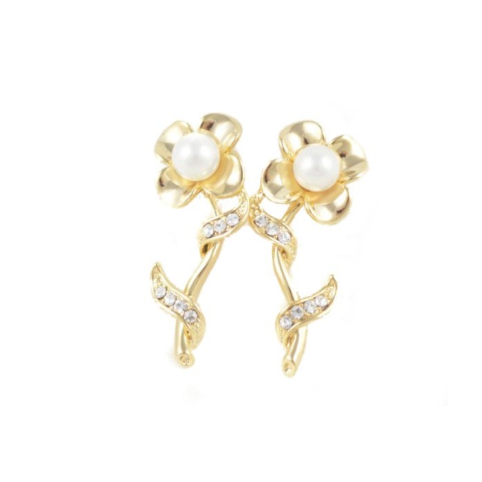 Boucles d'oreilles fleur perle et strass doré