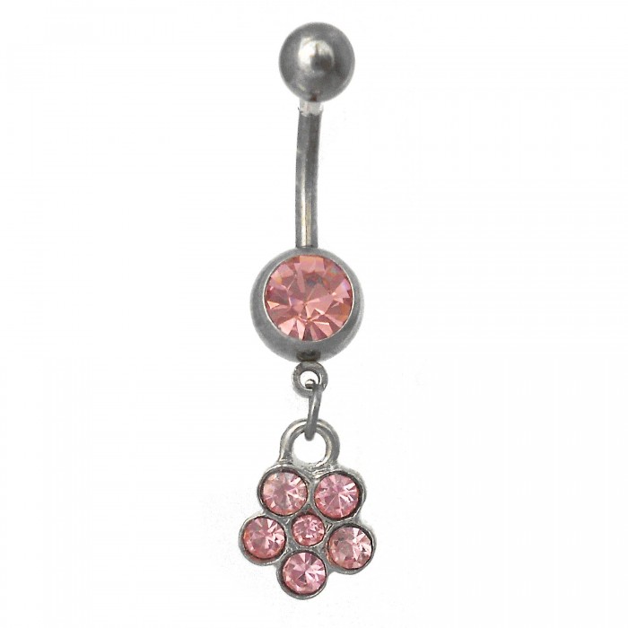 Piercing nombril bouton de fleur strass rose acier inoxydable