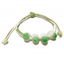 Bracelet perles céramique tressé wrap réglable vert blanc