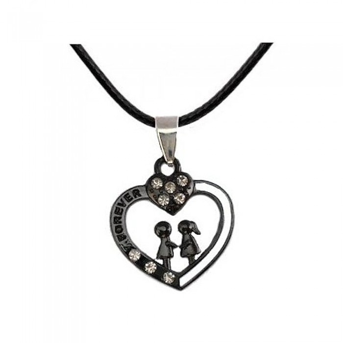 Collier coeur FOREVER strass blanc couple acier