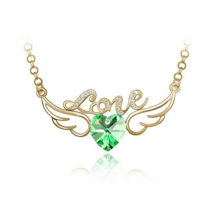 Collier ailes d'ange love coeur strass doré