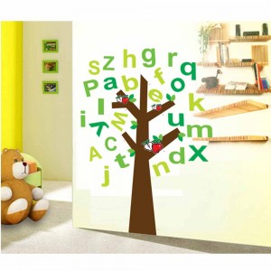 Sticker mural arbre et lettre alphabet 90 cm x 60 cm