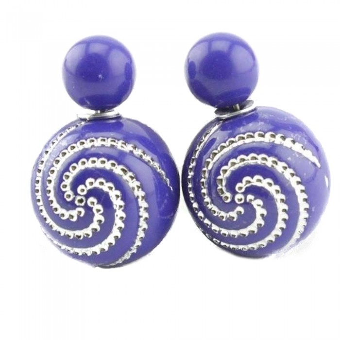 Boucles d'oreilles double perle spirale argentée