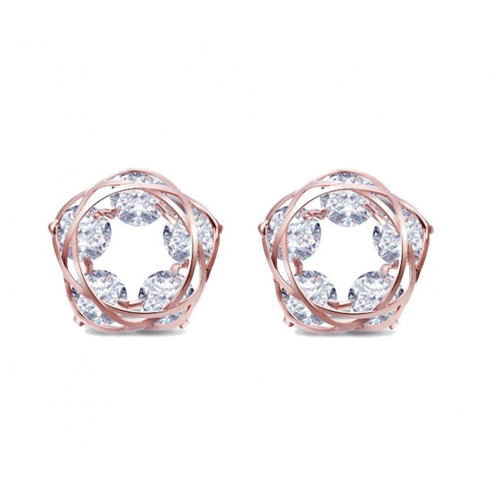 Boucles d'oreilles rosace oxyde de zirconium doré rose