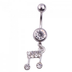 Piercing nombril notes de musique strass acier inoxydable