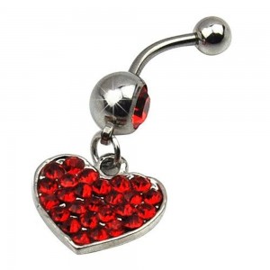 Piercing nombril coeur strass acier inoxydable