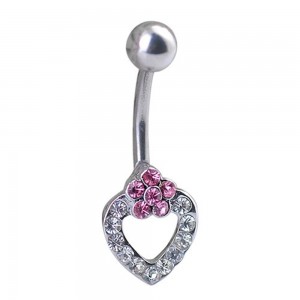 Piercing nombril coeur strass acier inoxydable