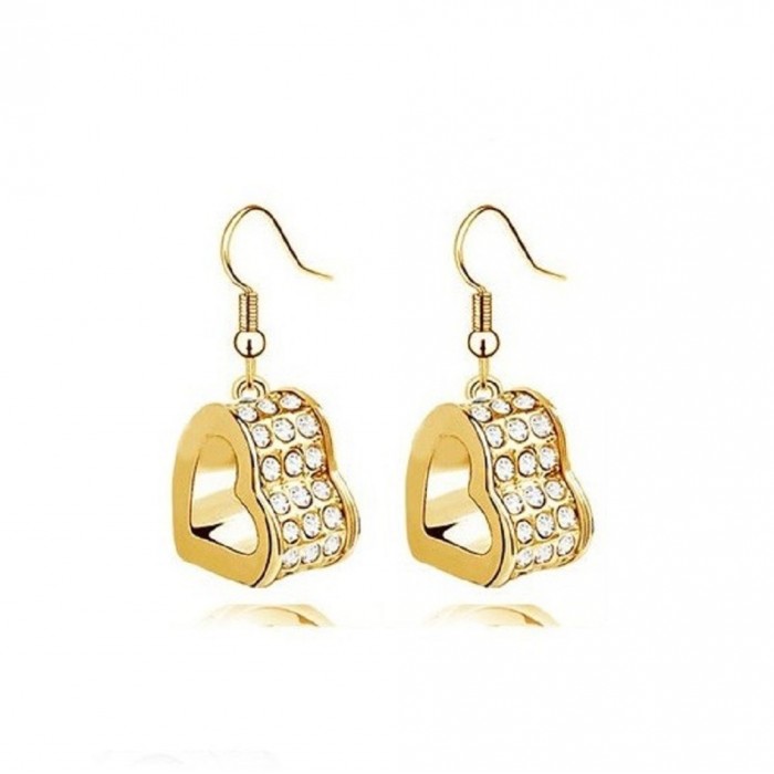 Boucles d'oreilles coeur strass sur 3 rangs doré