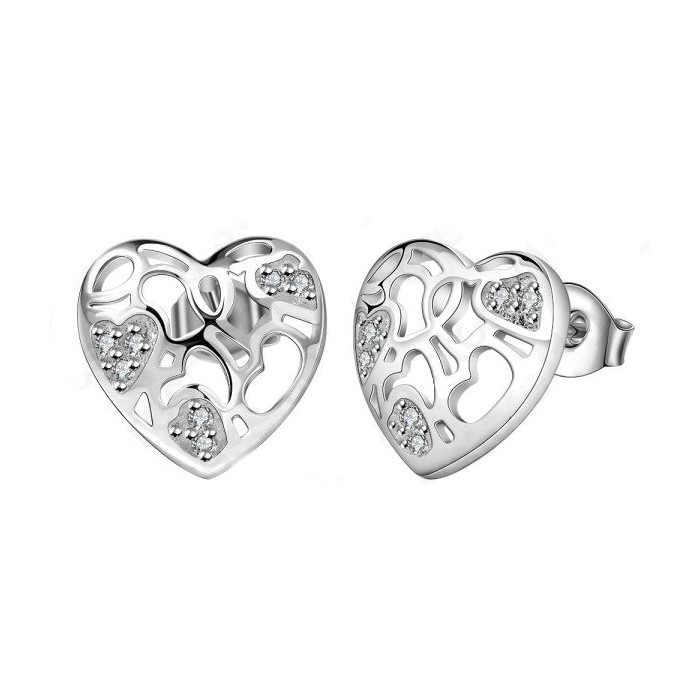 Boucles d'oreilles argentées coeur ciselé strass
