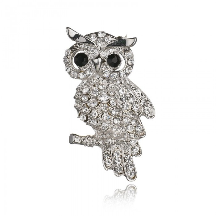Broche hibou yeux noirs strass